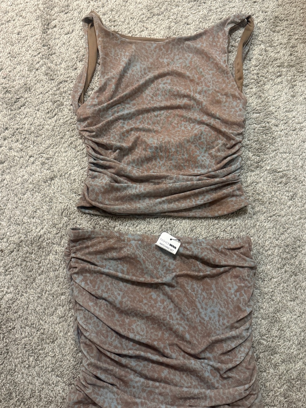 Ruched Taupe Leopard Print Women’s Skirt set